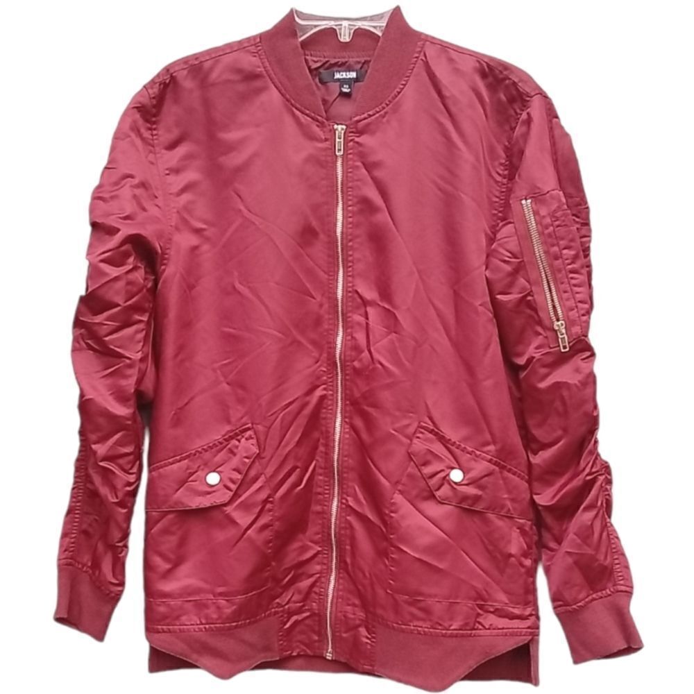 Jackson Men's Bomber Jacket Slim Fit Burgundy Size XS Full Zip Ribbed Collar